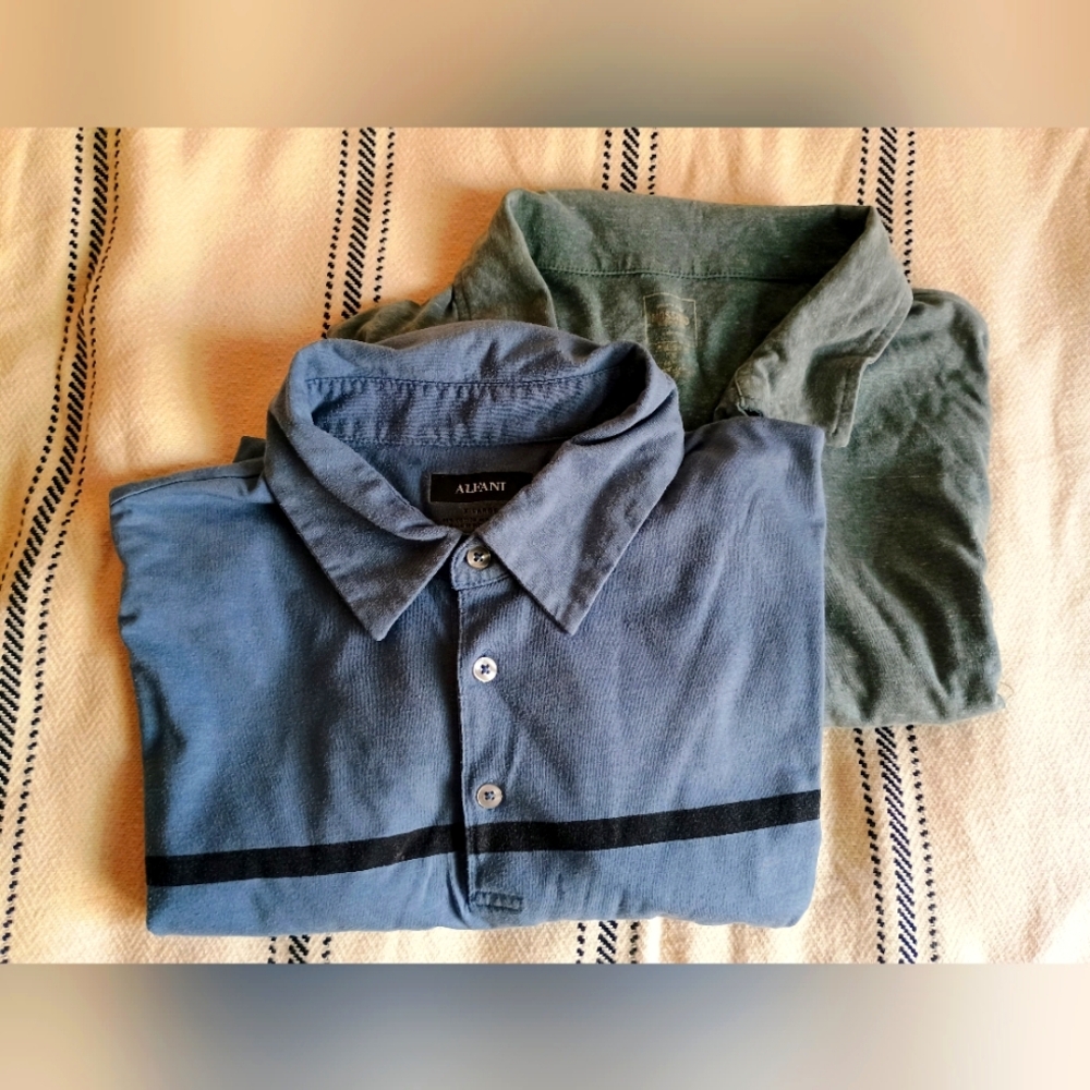 Alfani & Mossimo XL Polo Shirts – Blue Stripe & Green Heather